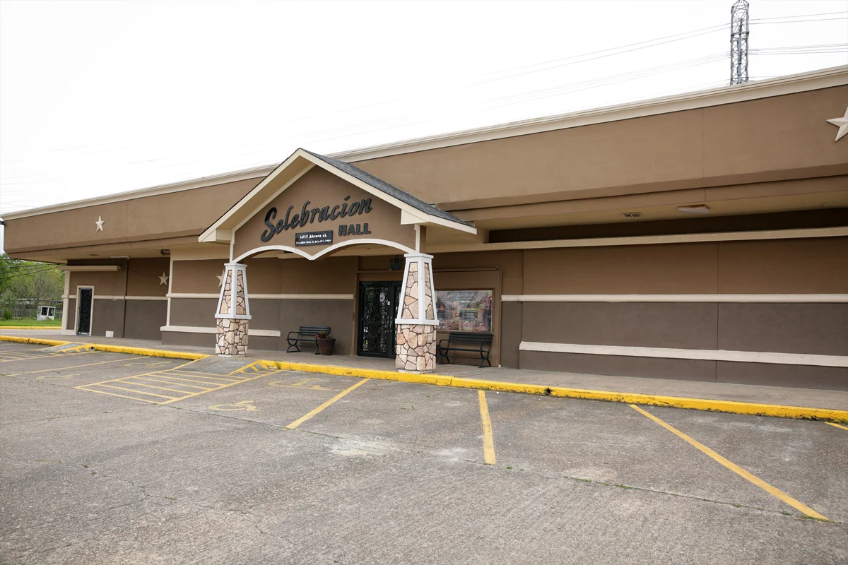 Selebracion Ballroom entrance and parking area in Houston